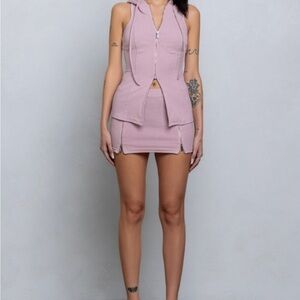 Sleeveless Hooded Zip Mini Dress in Dusty Pink